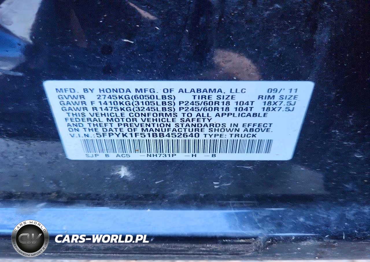 2011 Honda Ridgeline Rtl VIN:5FPYK1F51BB452640 - 12