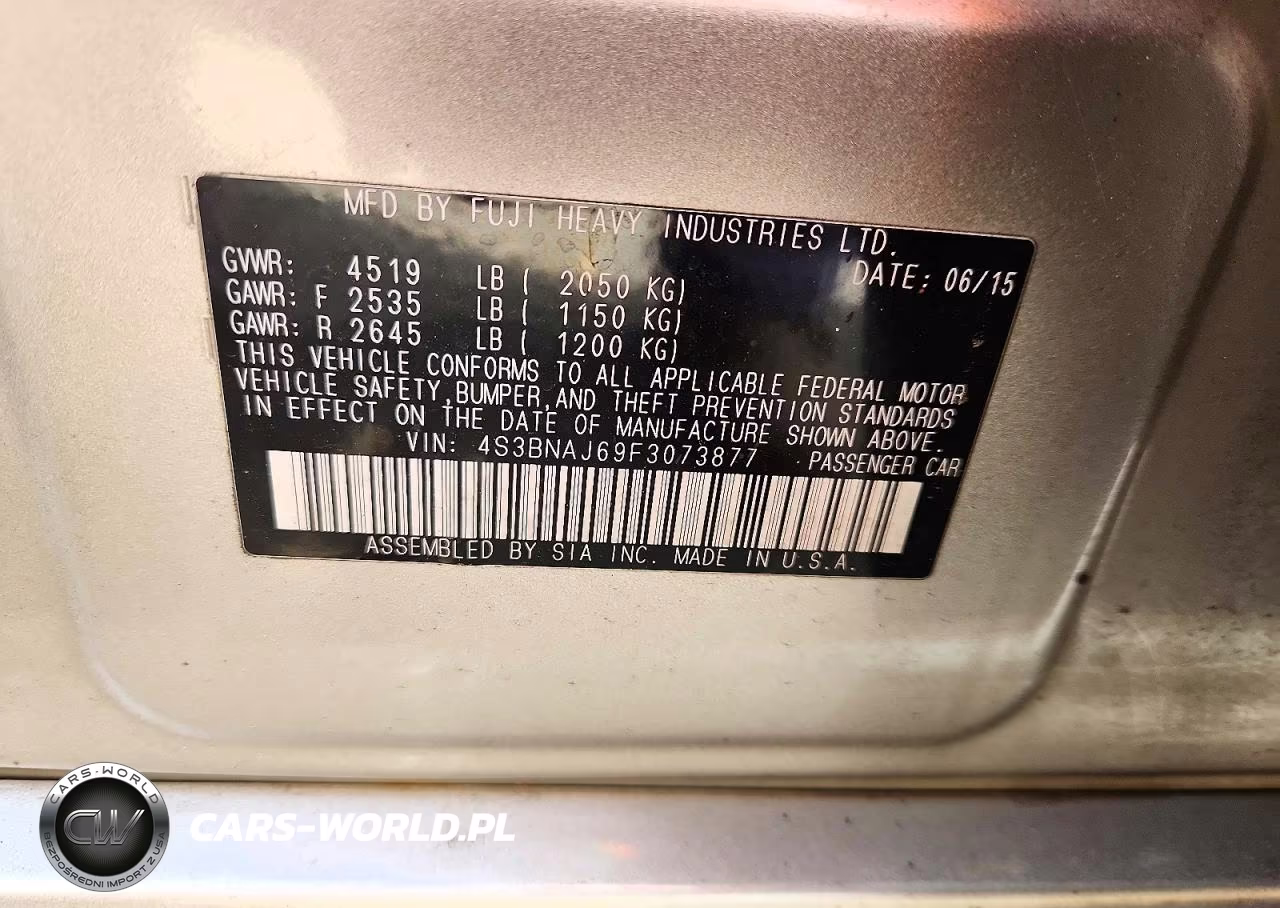 2015 Subaru Legacy 2.5I Limited VIN:4S3BNAJ69F3073877 - 12