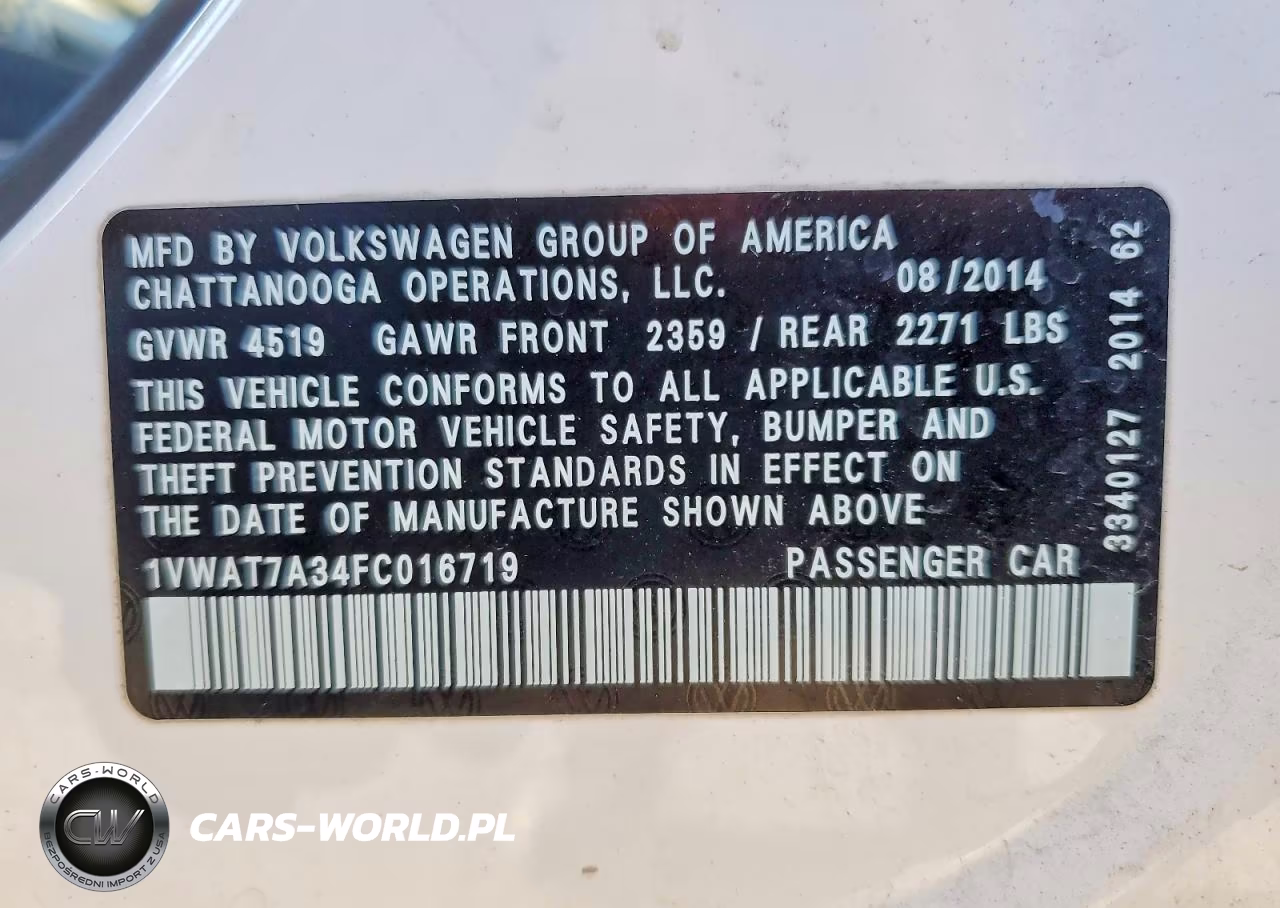 2015 Volkswagen Passat S VIN:1VWAT7A34FC016719 - 12