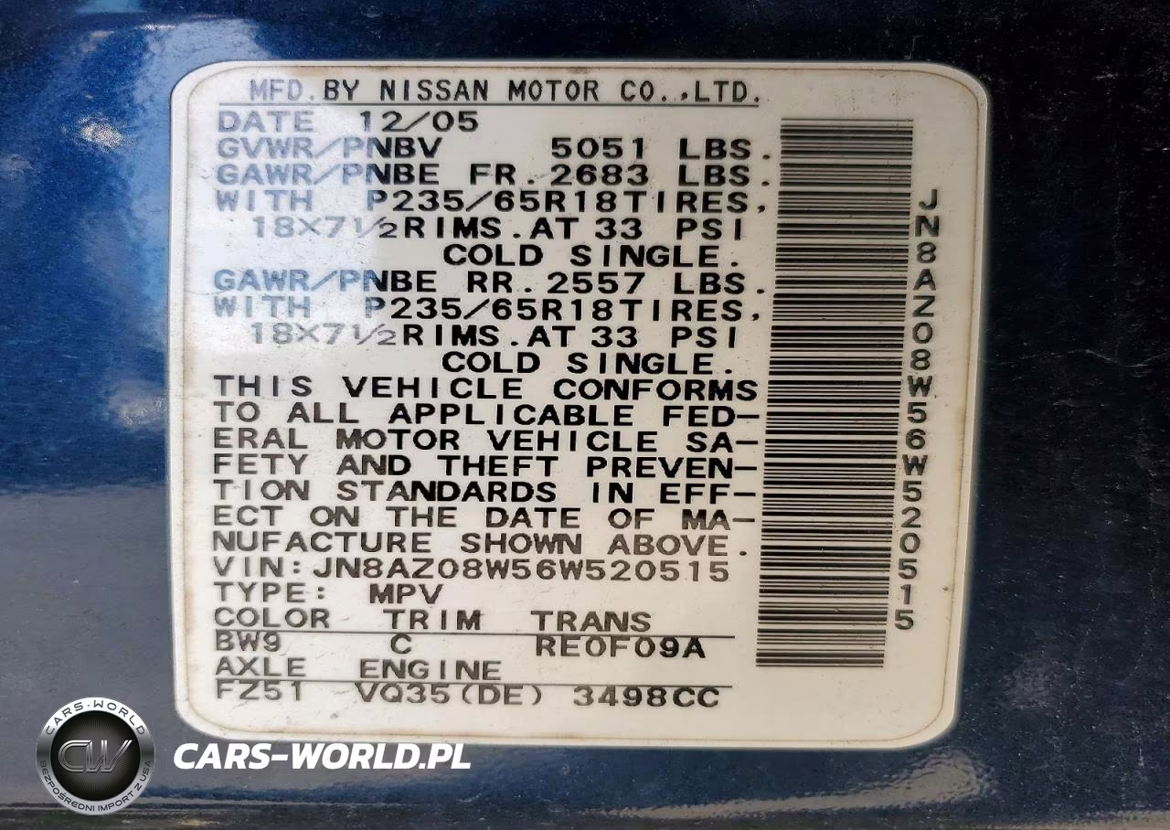 2006 Nissan Murano S VIN:JN8AZ08W56W520515 - 14