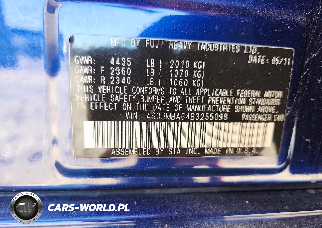 2011 Subaru Legacy 2.5I VIN:4S3BMBA64B3255098 - 13