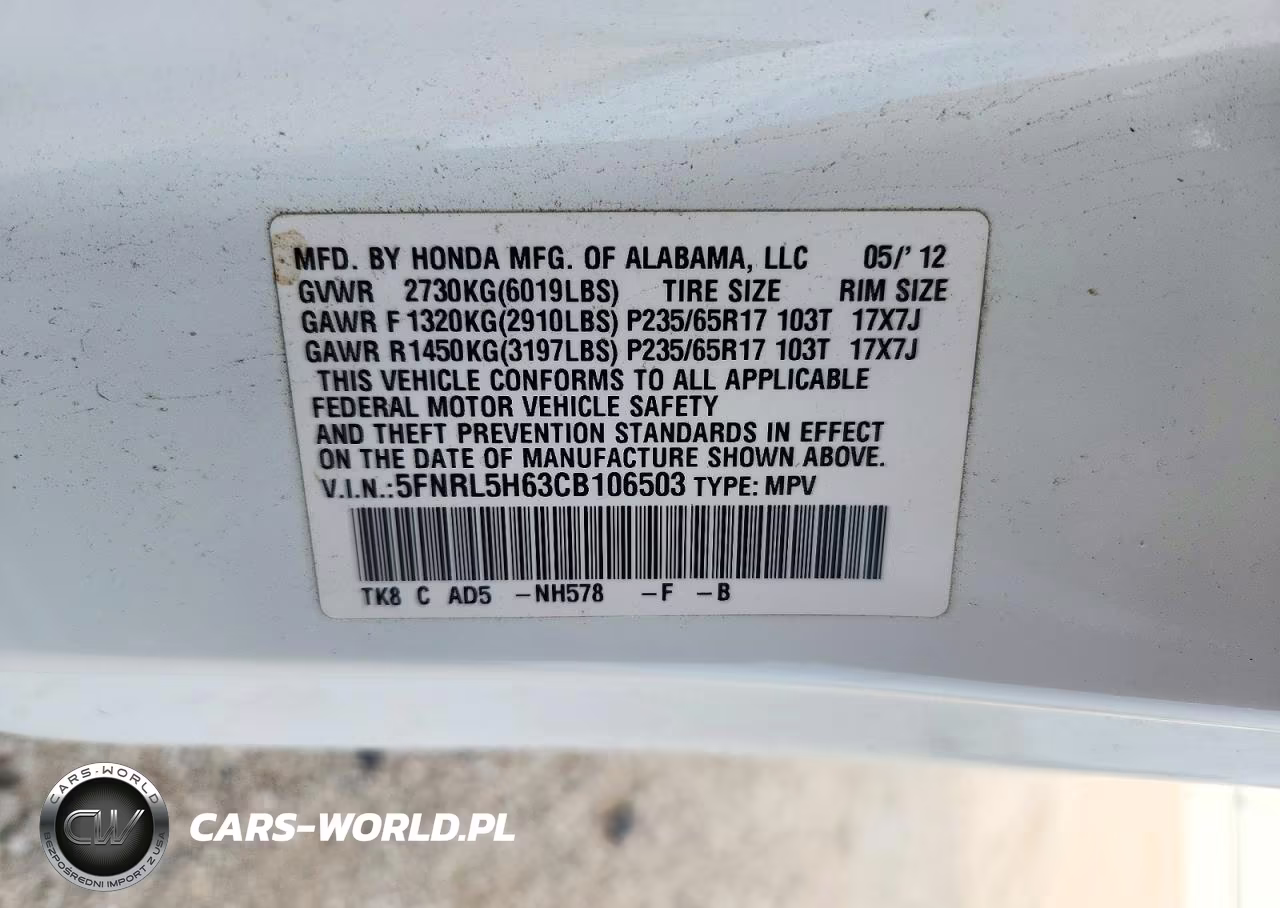 2012 Honda Odyssey Exl VIN:5FNRL5H63CB106503 - 13