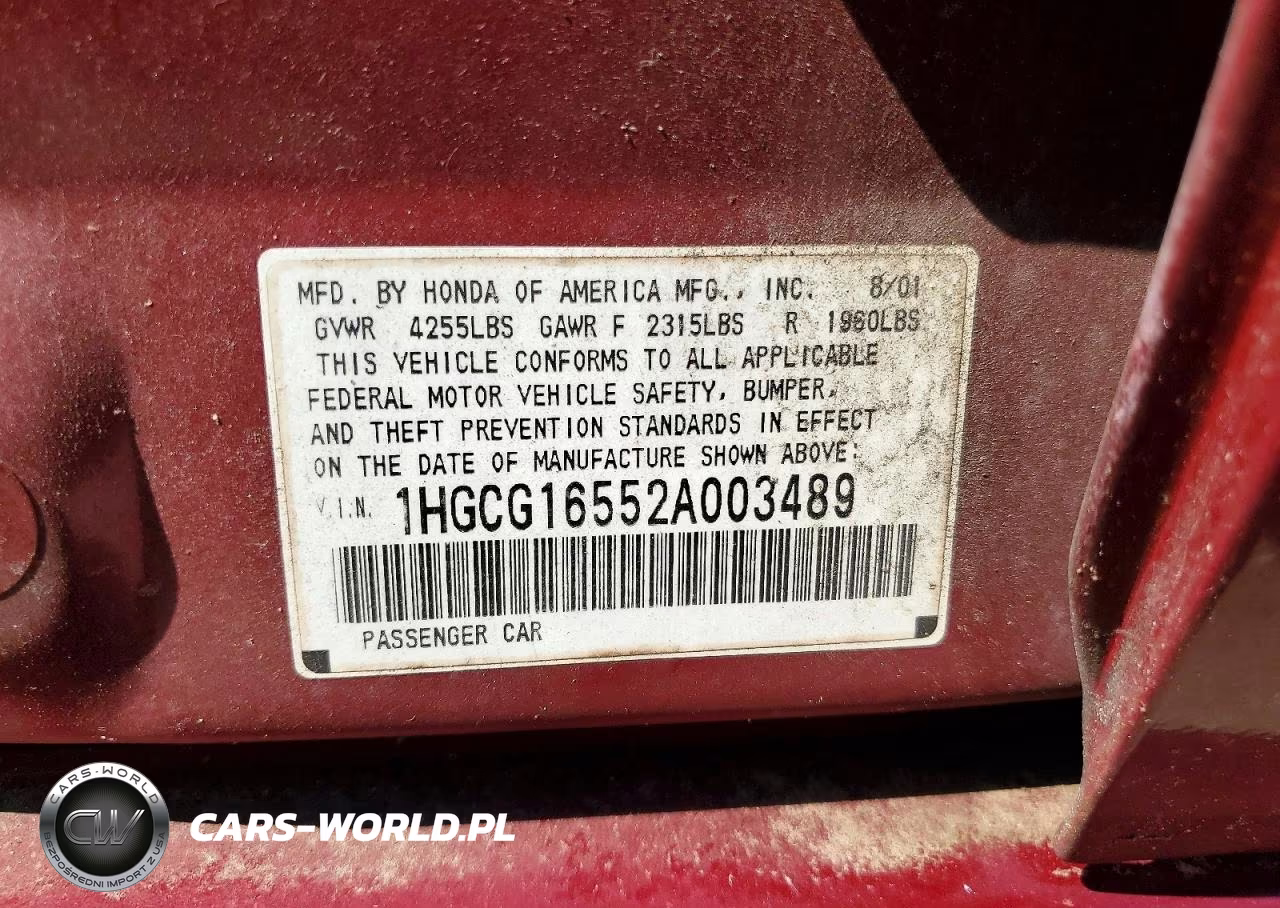 2002 Honda Accord Ex VIN:1HGCG16552A003489 - 13