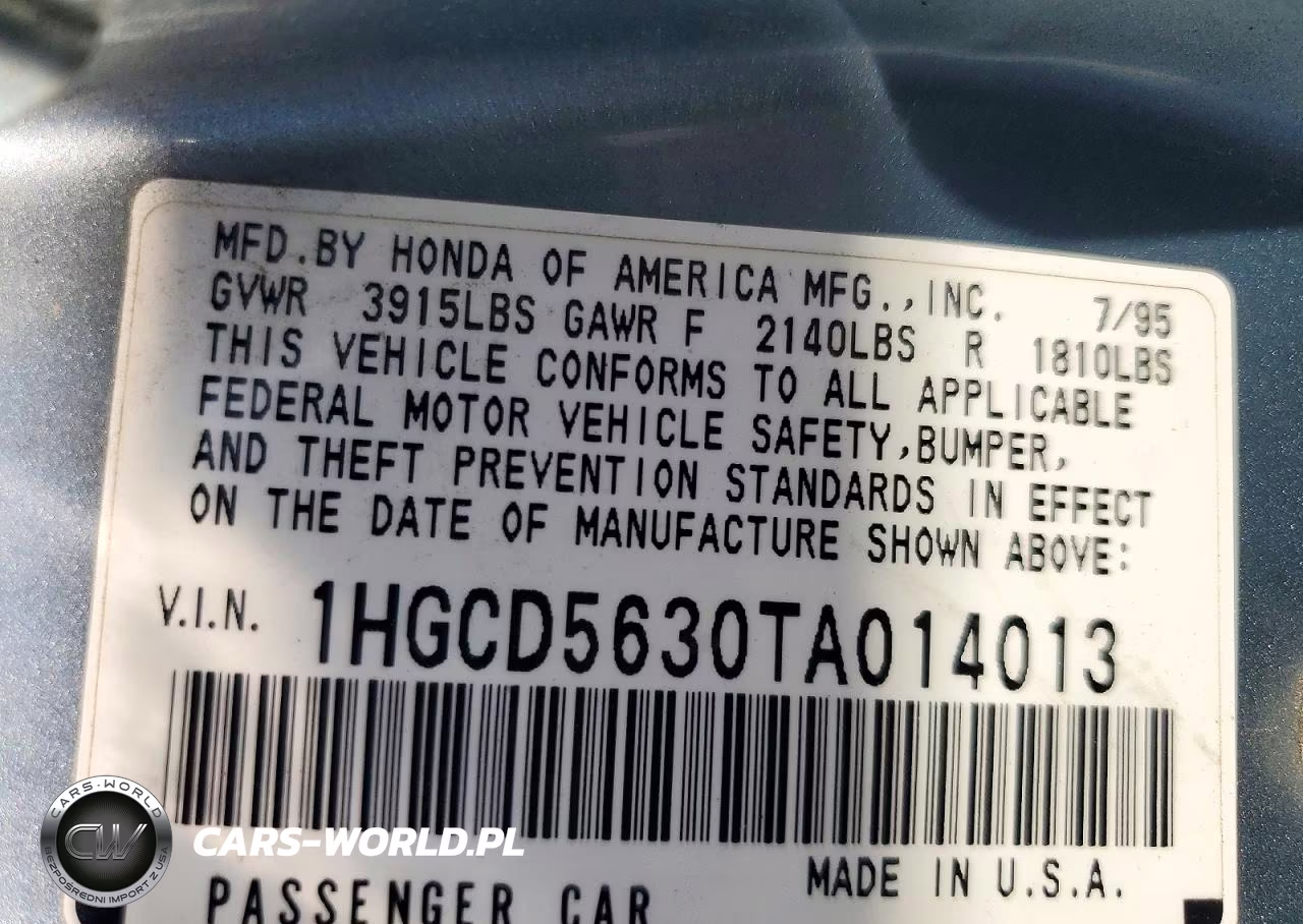 1996 Honda Accord Lx VIN:1HGCD5630TA014013 - 13