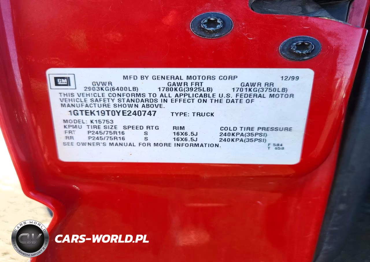 2000 GMC New Sierra K1500 VIN:1GTEK19T0YE240747 - 12