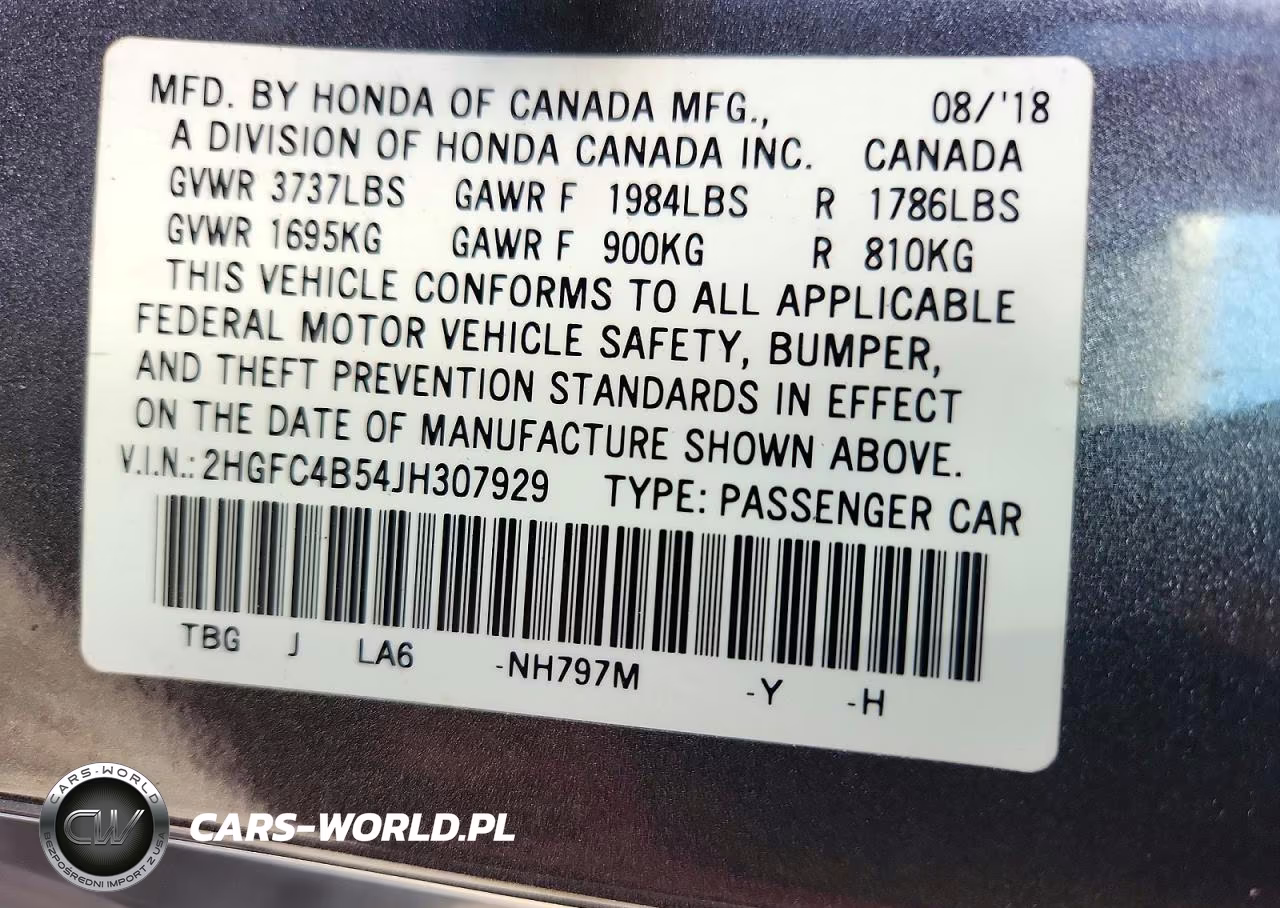 2018 Honda Civic Lx VIN:2HGFC4B54JH307929 - 12