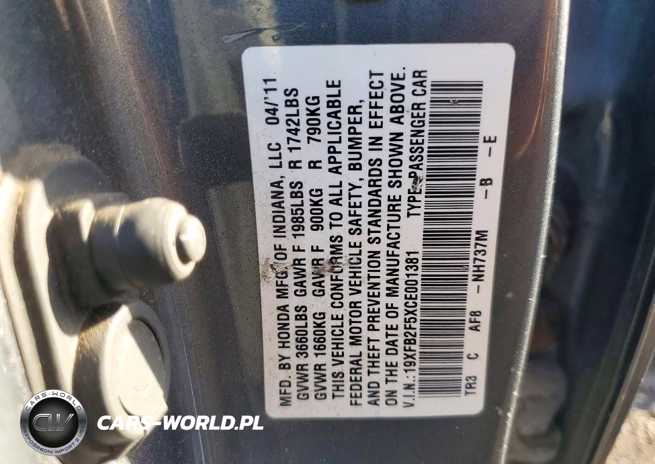 2012 Honda Civic Lx VIN:19XFB2F5XCE001381 - 12