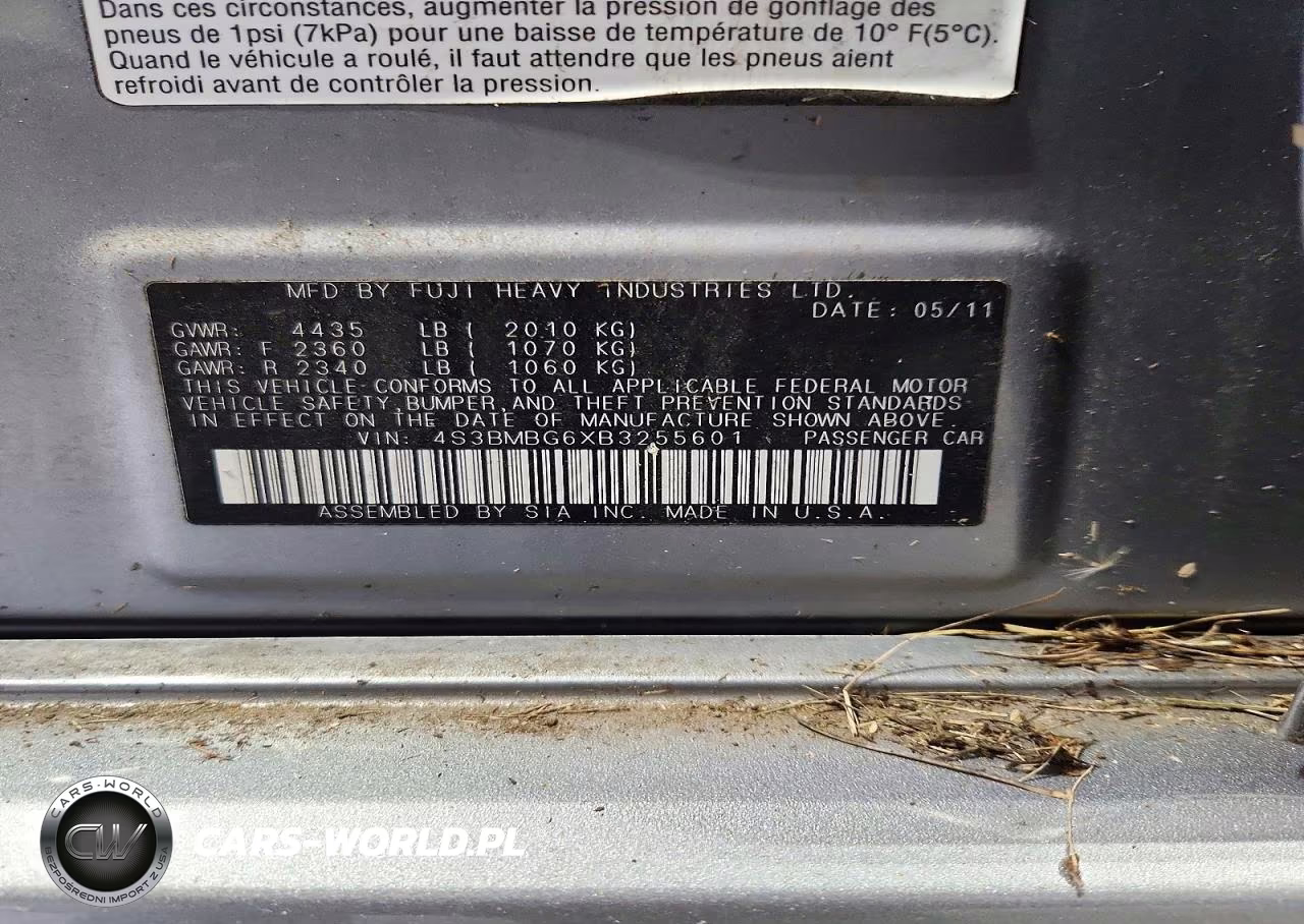 2011 Subaru Legacy 2.5I Premium VIN:4S3BMBG6XB3255601 - 12