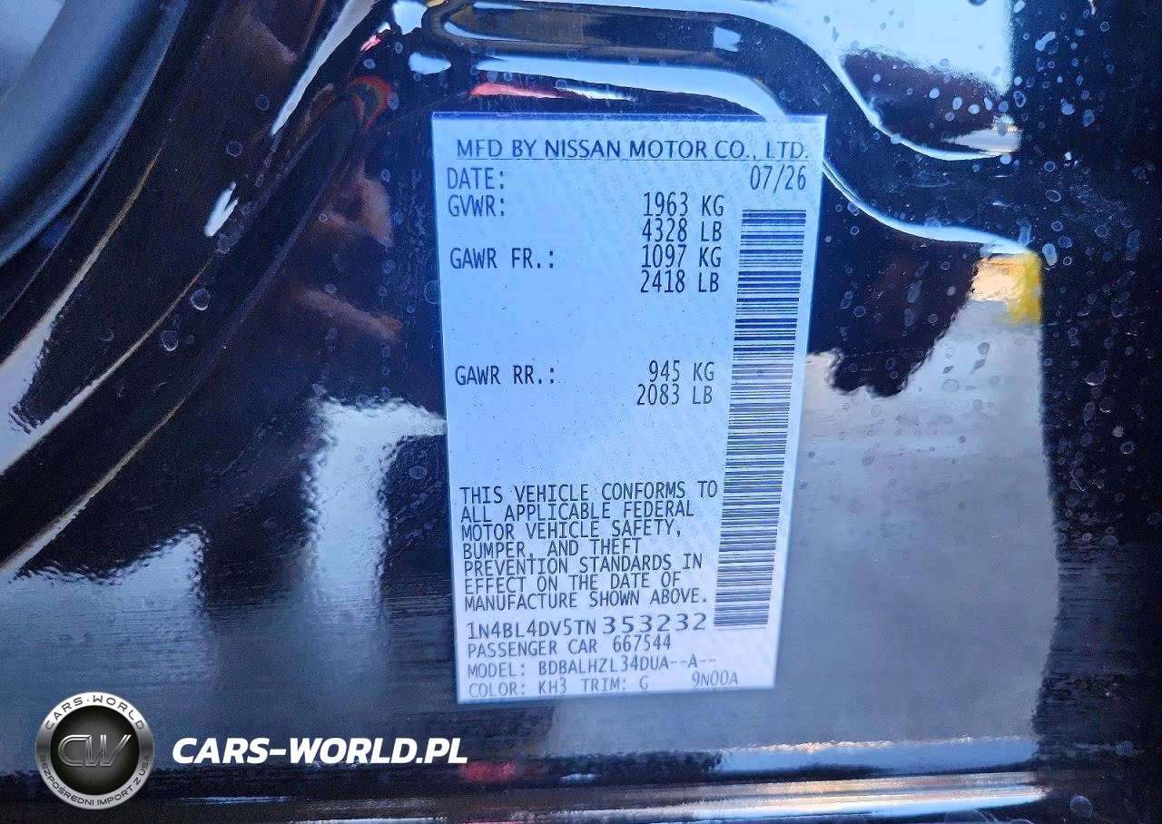 2026 Nissan Altima Sv VIN:1N4BL4DV5TN353232 - 12