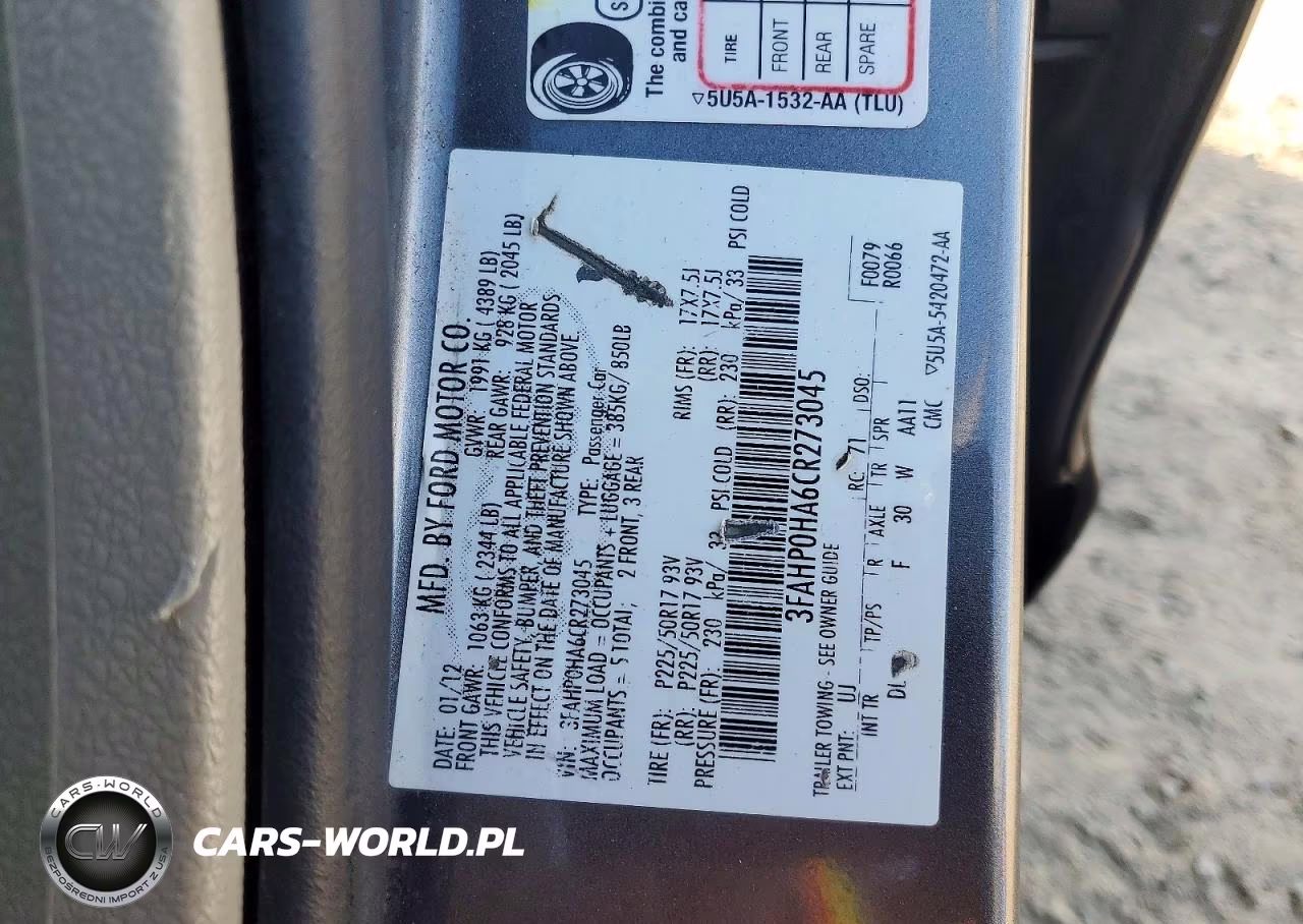 2012 Ford Fusion Se VIN:3FAHP0HA6CR273045 - 12