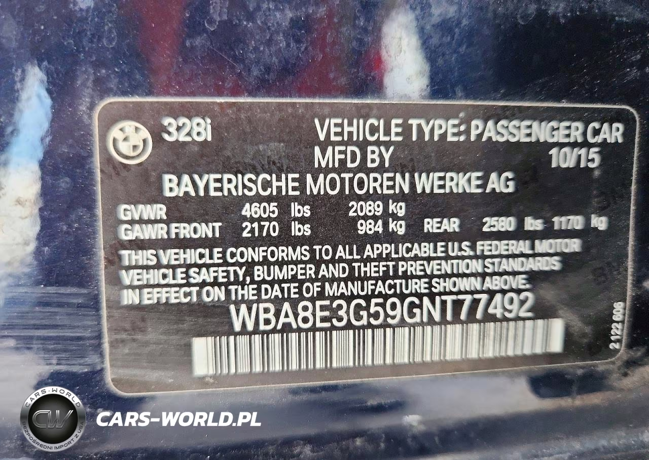 2016 BMW 328 Xi Sulev VIN:WBA8E3G59GNT77492 - 12
