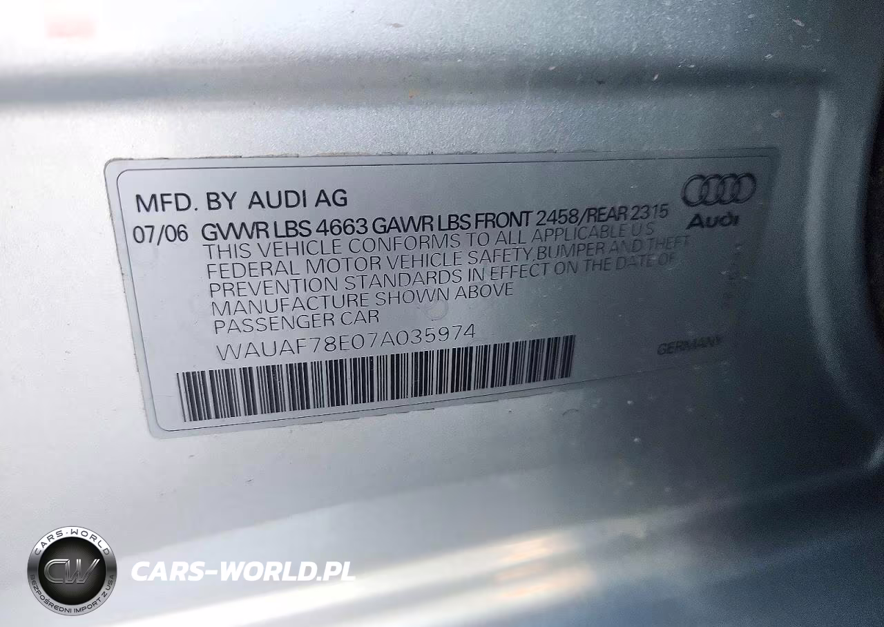 2007 Audi A4 2 VIN:WAUAF78E07A035974 - 12
