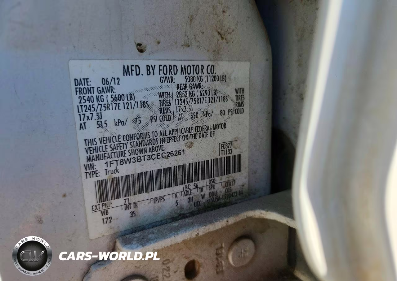 2012 Ford F350 Super Duty VIN:1FT8W3BT3CEC26261 - 12