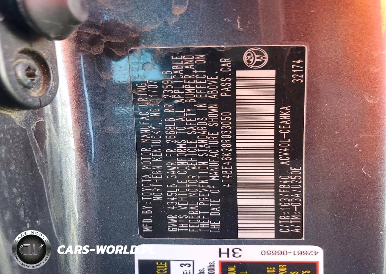 2008 Toyota Camry Le VIN:4T4BE46K28R033050 - 12