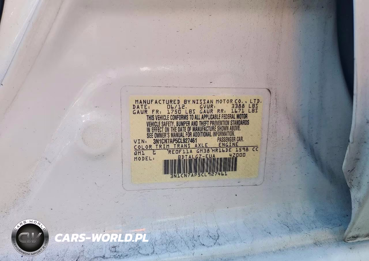 2012 Nissan Versa 1.6 S VIN:3N1CN7AP5CL927461 - 12