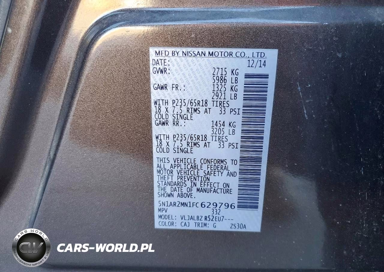 2015 Nissan Pathfinder S VIN:5N1AR2MN1FC629796 - 14
