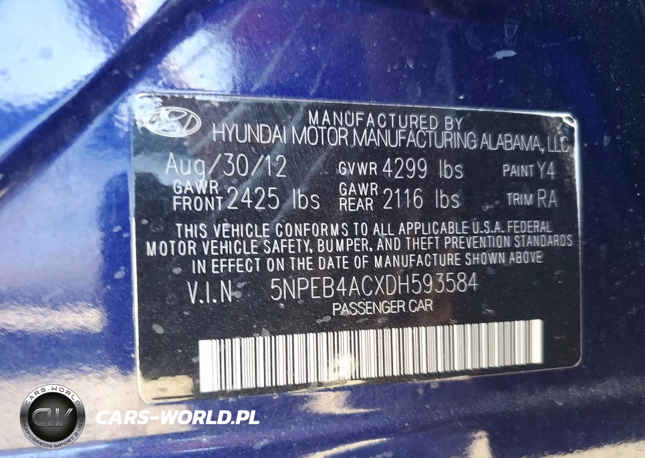 2013 Hyundai Sonata Gls VIN:5NPEB4ACXDH593584 - 12