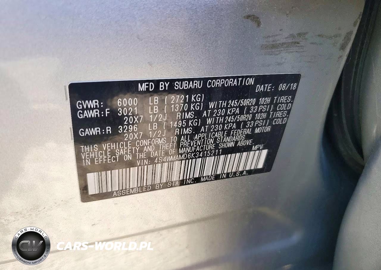 2019 Subaru Ascent Limited VIN:4S4WMAMD6K3415211 - 13