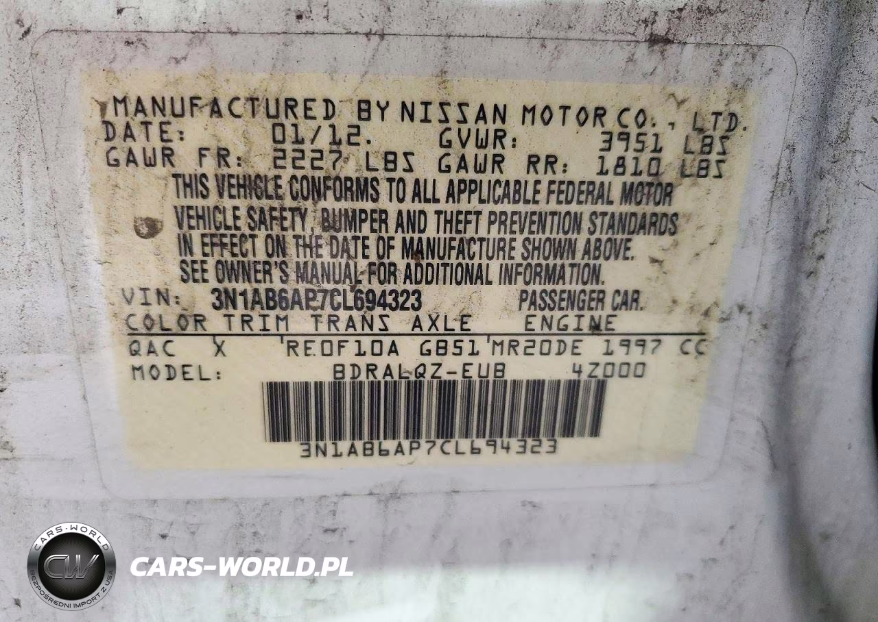 2012 Nissan Sentra 2.0 VIN:3N1AB6AP7CL694323 - 12