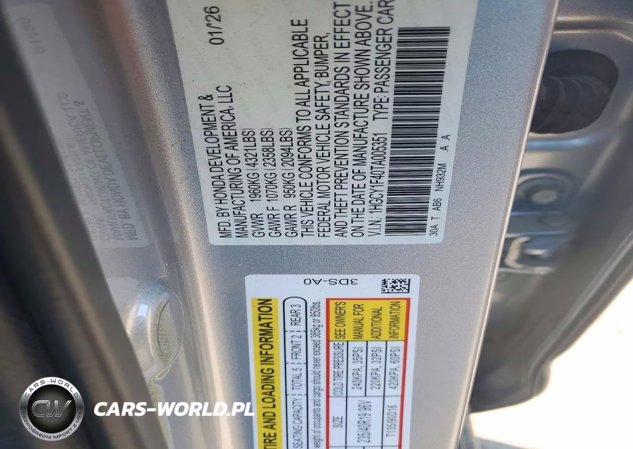 2026 Honda Accord Se VIN:1HGCY1F40TA005351 - 12