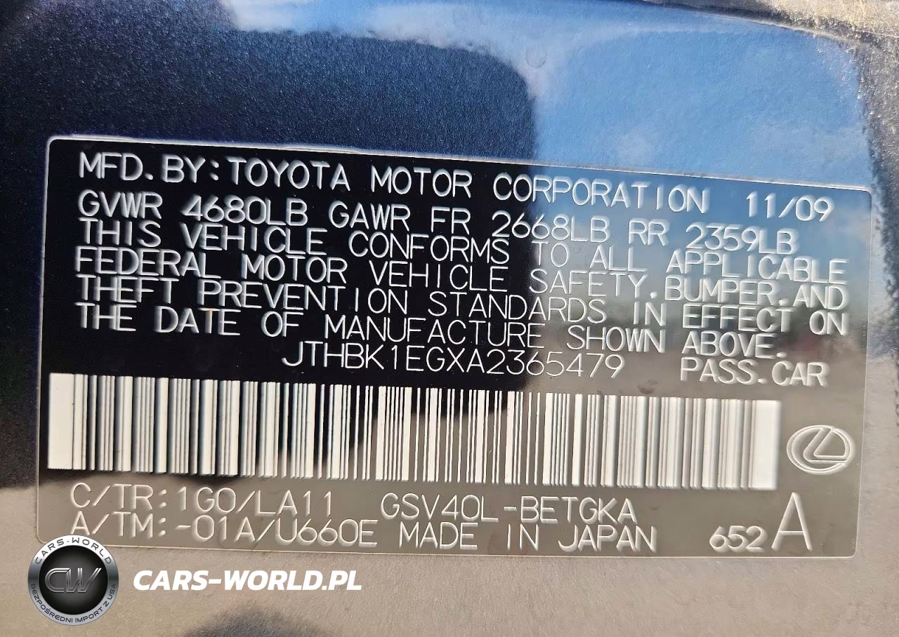 2010 Lexus Es 350 VIN:JTHBK1EGXA2365479 - 12