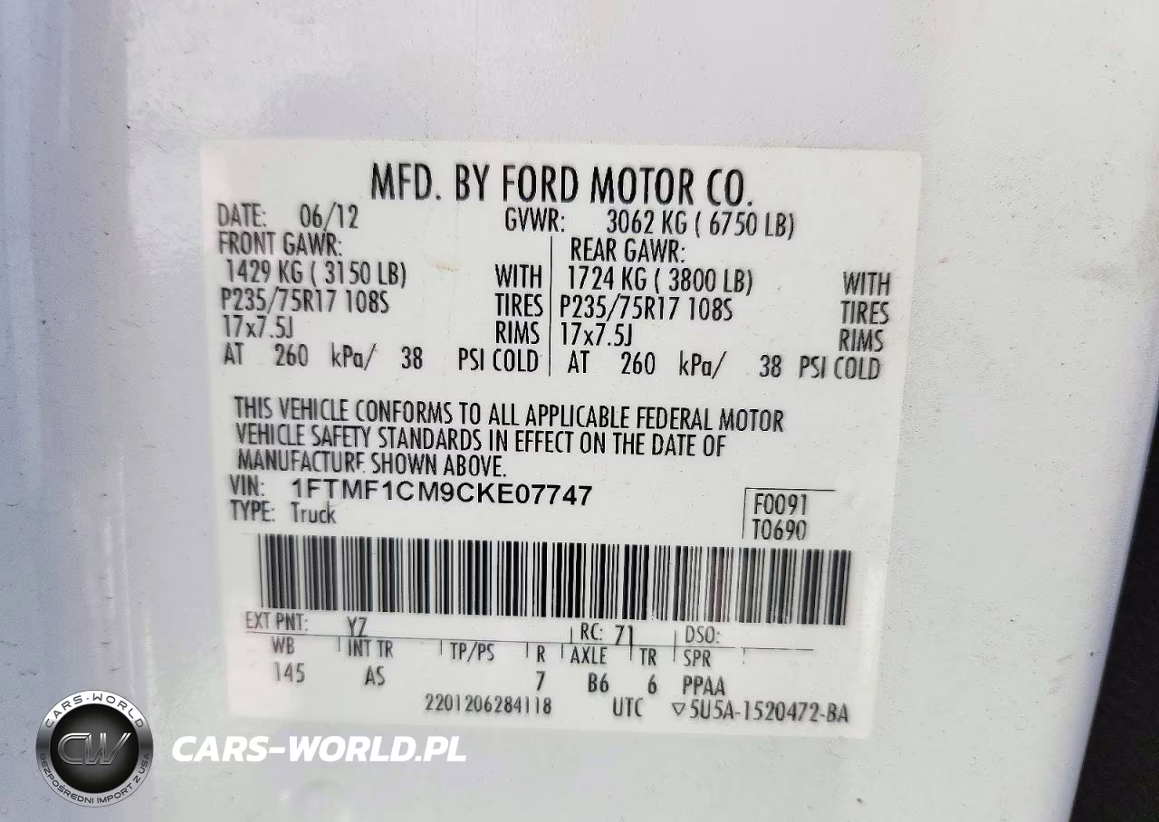2012 Ford F150 Xl VIN:1FTMF1CM9CKE07747 - 12