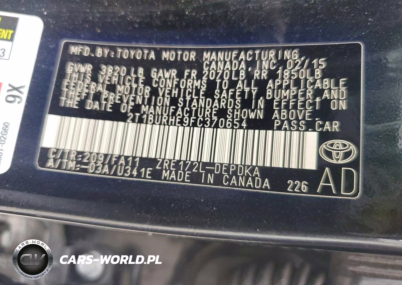 2015 Toyota Corolla L VIN:2T1BURHE9FC370654 - 12