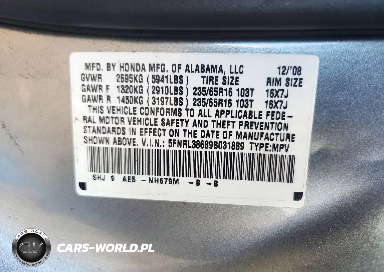 2009 Honda Odyssey Exl VIN:5FNRL38689B031889 - 13