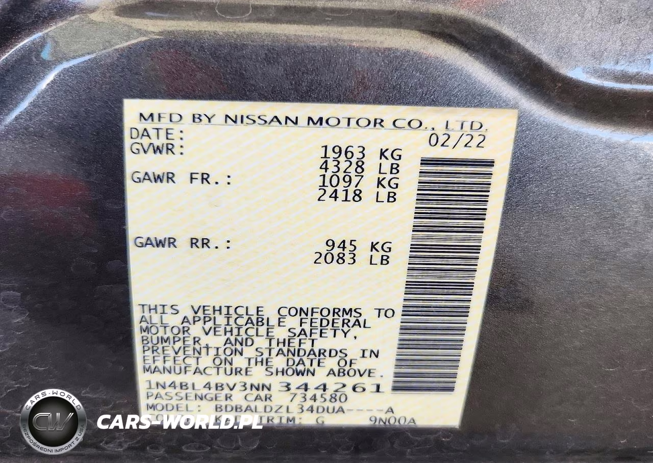 2022 Nissan Altima S VIN:1N4BL4BV3NN344261 - 12
