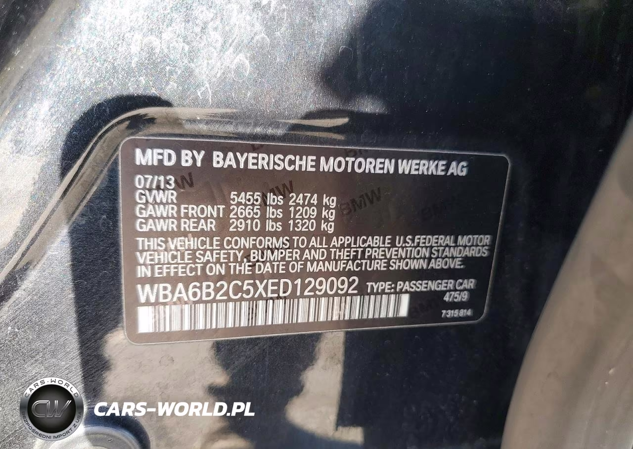 2014 BMW 650 I Gran Coupe VIN:WBA6B2C5XED129092 - 12