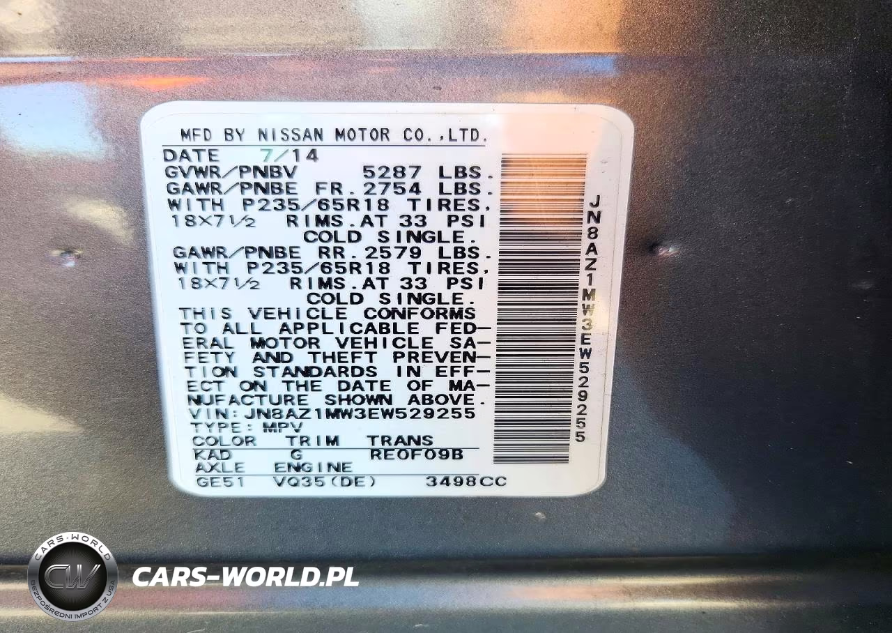 2014 Nissan Murano Sv VIN:JN8AZ1MW3EW529255 - 13