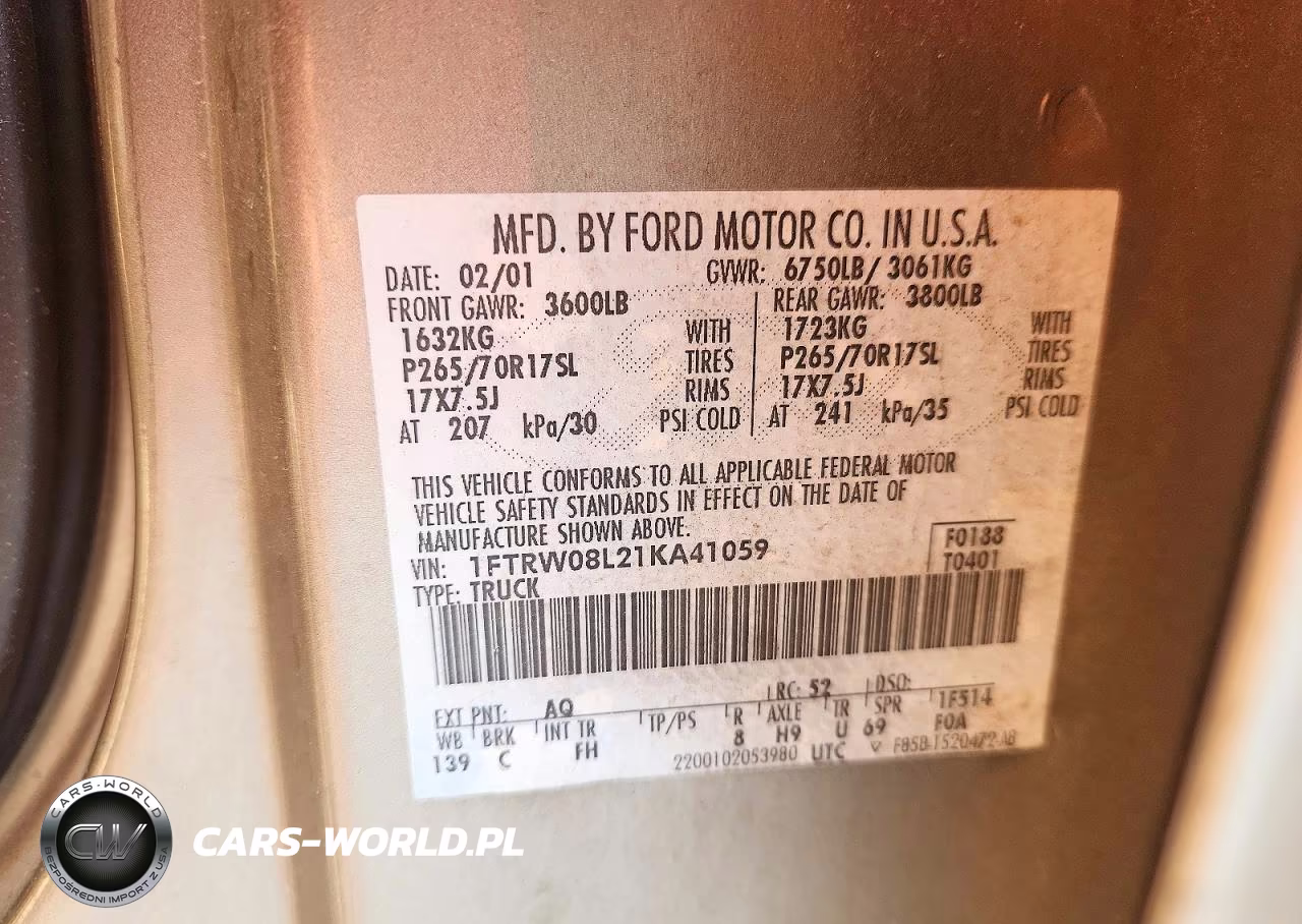 2001 Ford F150 Supercrew VIN:1FTRW08L21KA41059 - 13