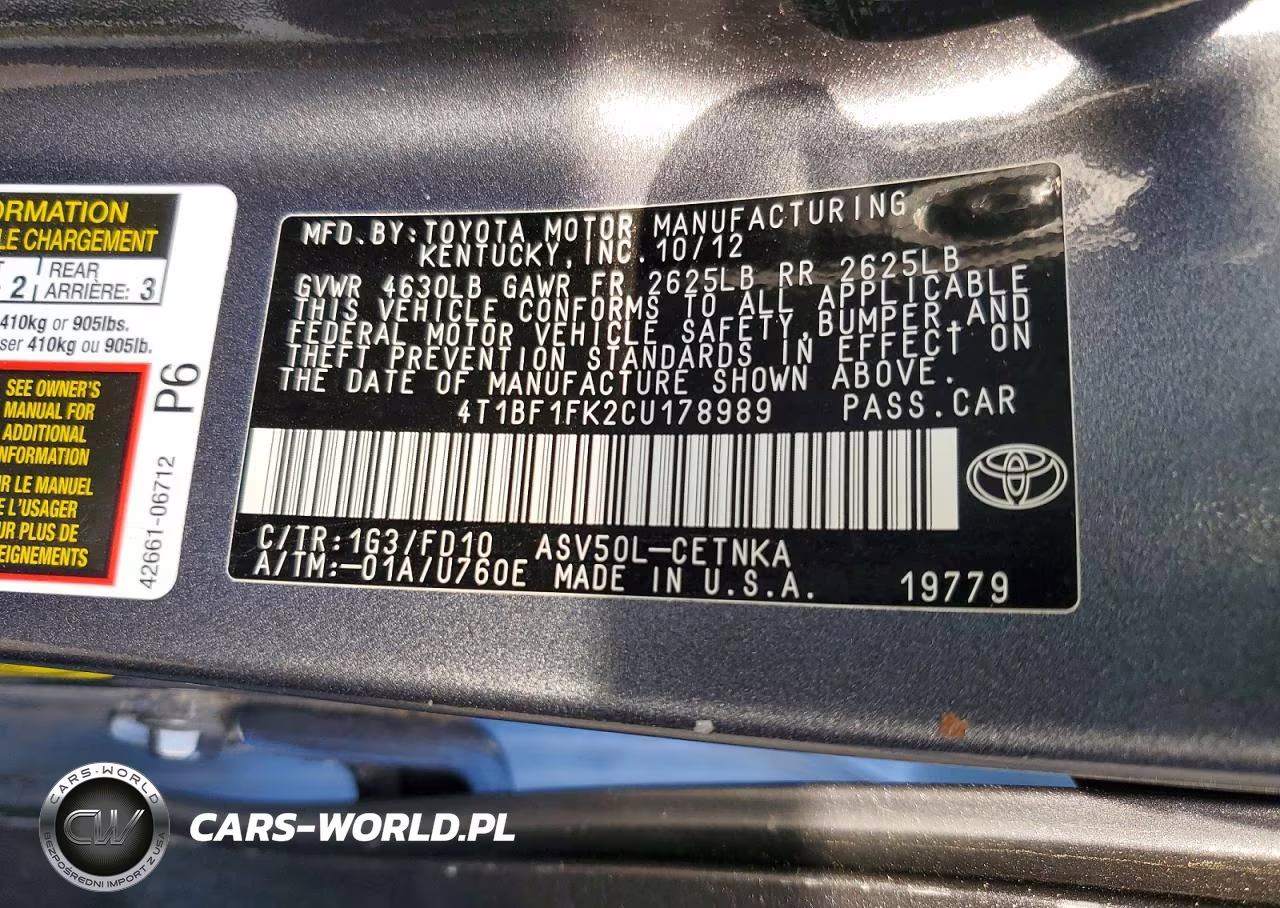 2012 Toyota Camry Le VIN:4T1BF1FK2CU178989 - 13