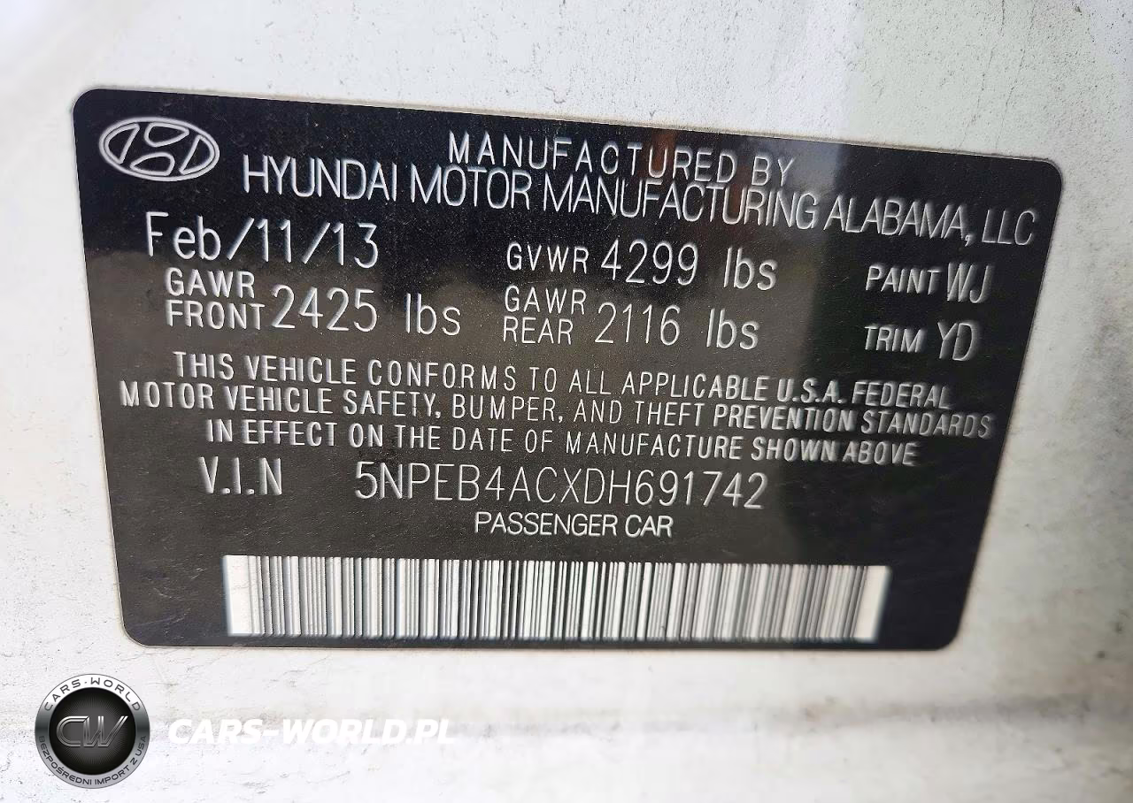 2013 Hyundai Sonata Gls VIN:5NPEB4ACXDH691742 - 13