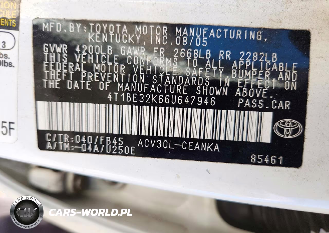 2006 Toyota Camry Le VIN:4T1BE32K66U647946 - 12