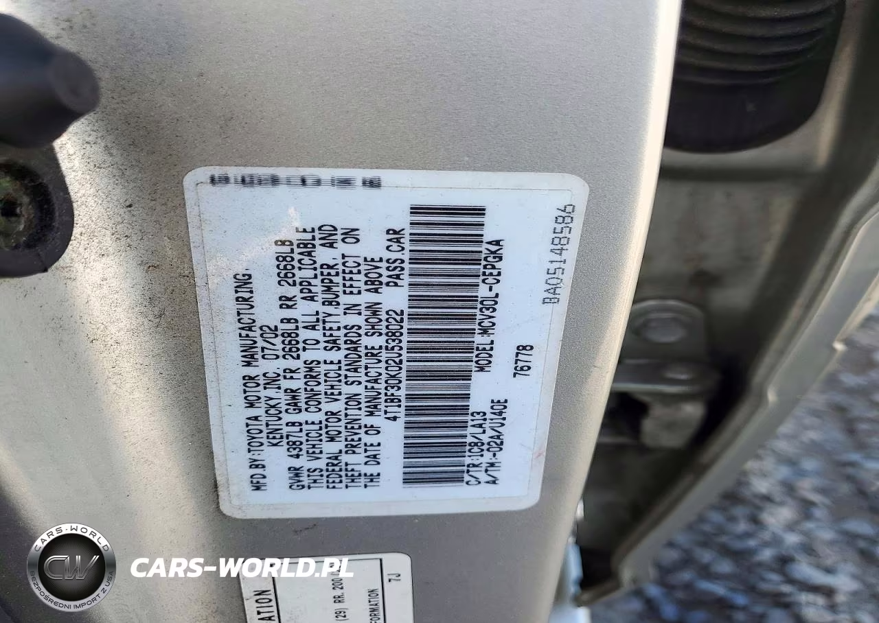 2002 Toyota Camry Xle V6 VIN:4T1BF30K02U538022 - 12