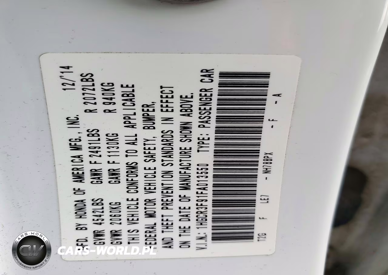 2015 Honda Accord Touring VIN:1HGCR3F91FA013550 - 12