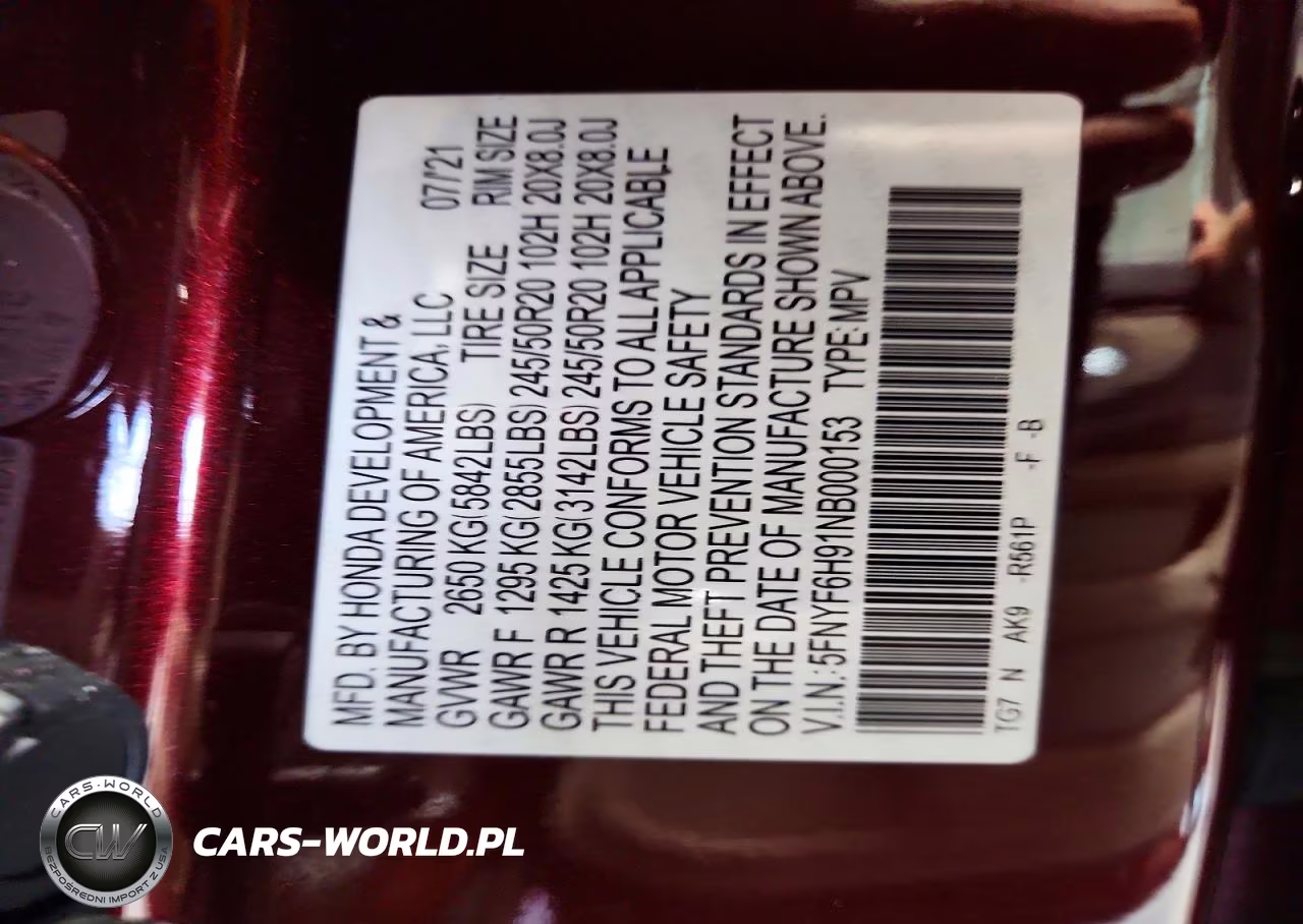2022 Honda Pilot Touring VIN:5FNYF6H91NB000153 - 12