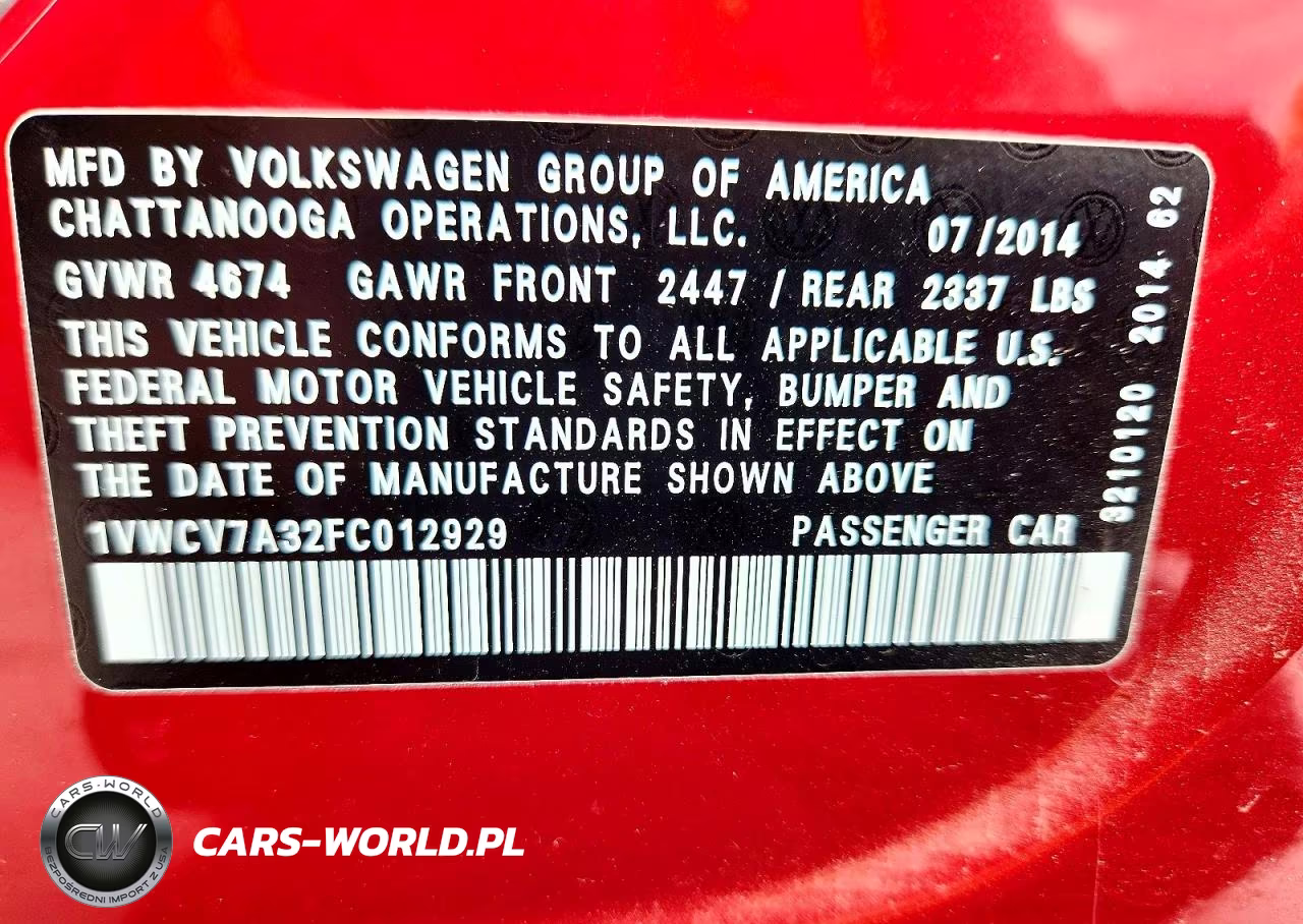 2015 Volkswagen Passat Sel VIN:1VWCV7A32FC012929 - 12