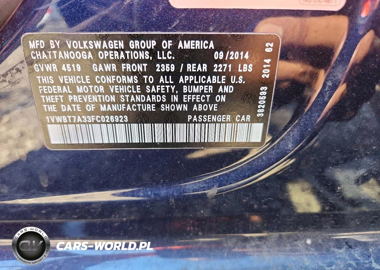 2015 Volkswagen Passat Se VIN:1VWBT7A33FC026923 - 13
