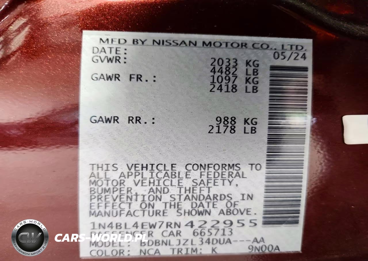 2024 Nissan Altima Sl VIN:1N4BL4EW7RN422955 - 12