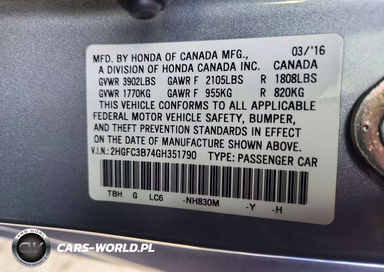 2016 Honda Civic Exl VIN:2HGFC3B74GH351790 - 12