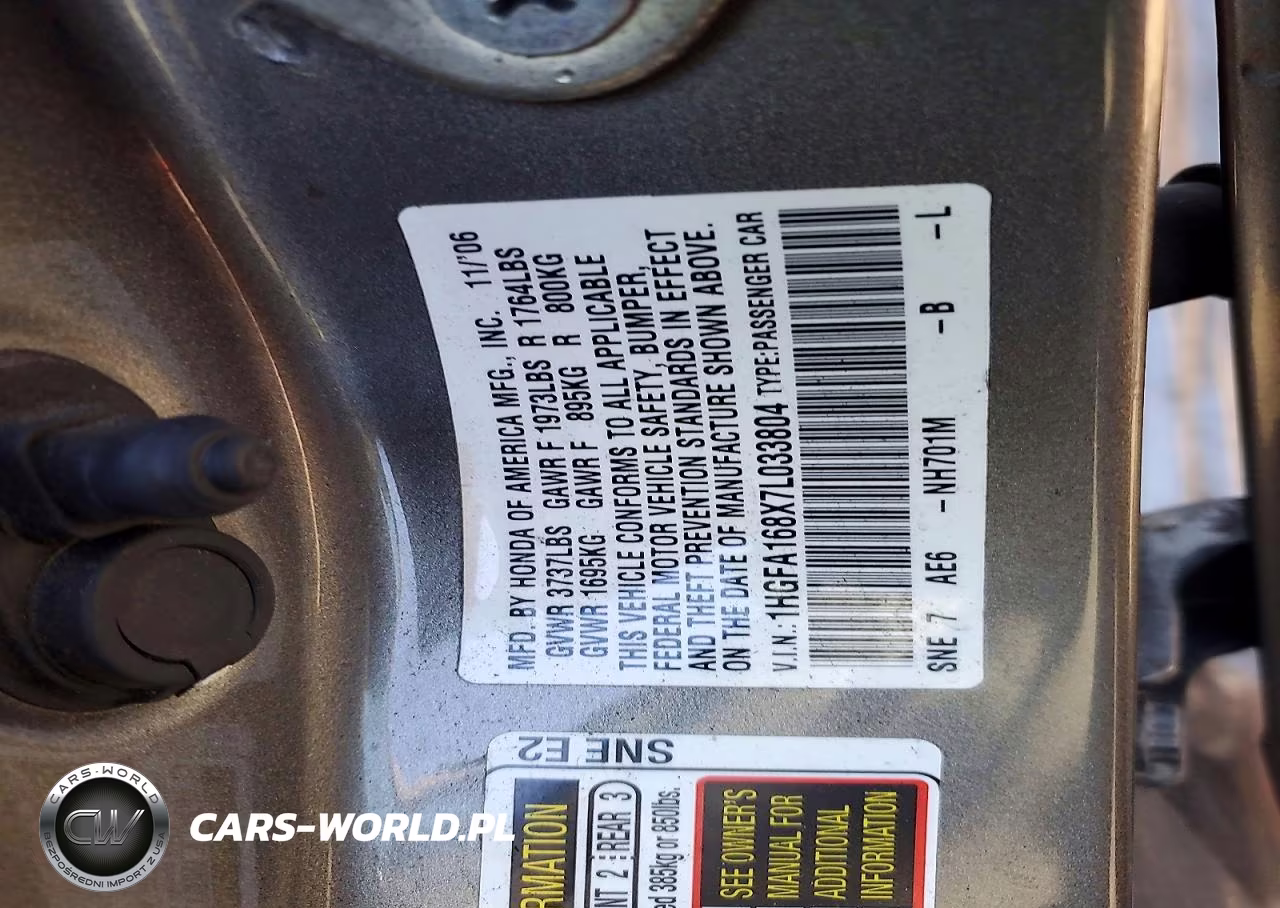 2007 Honda Civic Ex VIN:1HGFA168X7L033804 - 12