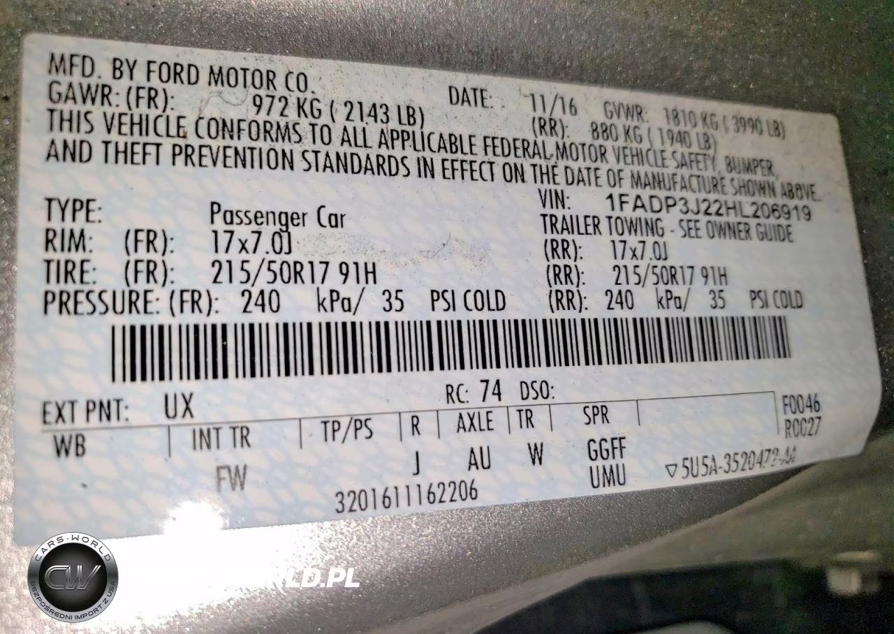 2017 Ford Focus Titanium VIN:1FADP3J22HL206919 - 12
