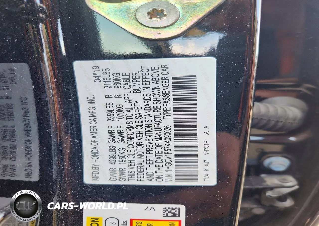 2019 Honda Accord Exl VIN:1HGCV1F57KA090026 - 13