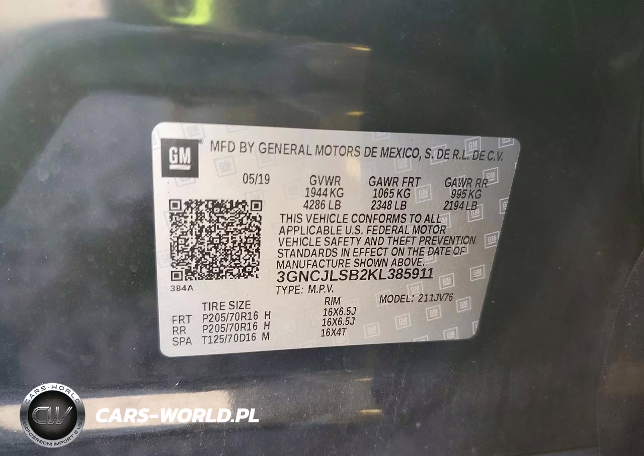 2019 Chevrolet Trax 1Lt VIN:3GNCJLSB2KL385911 - 13