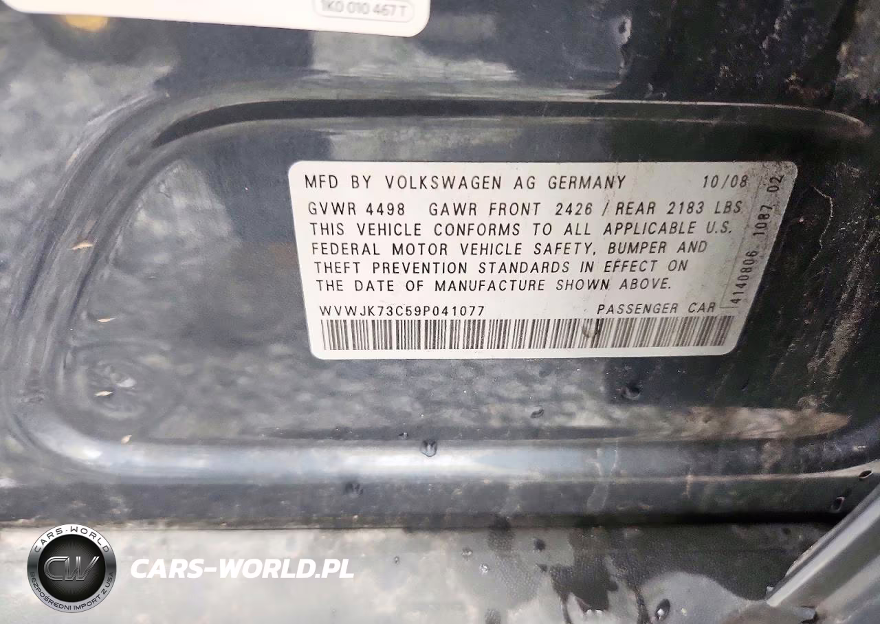 2009 Volkswagen Passat Turbo VIN:WVWJK73C59P041077 - 12