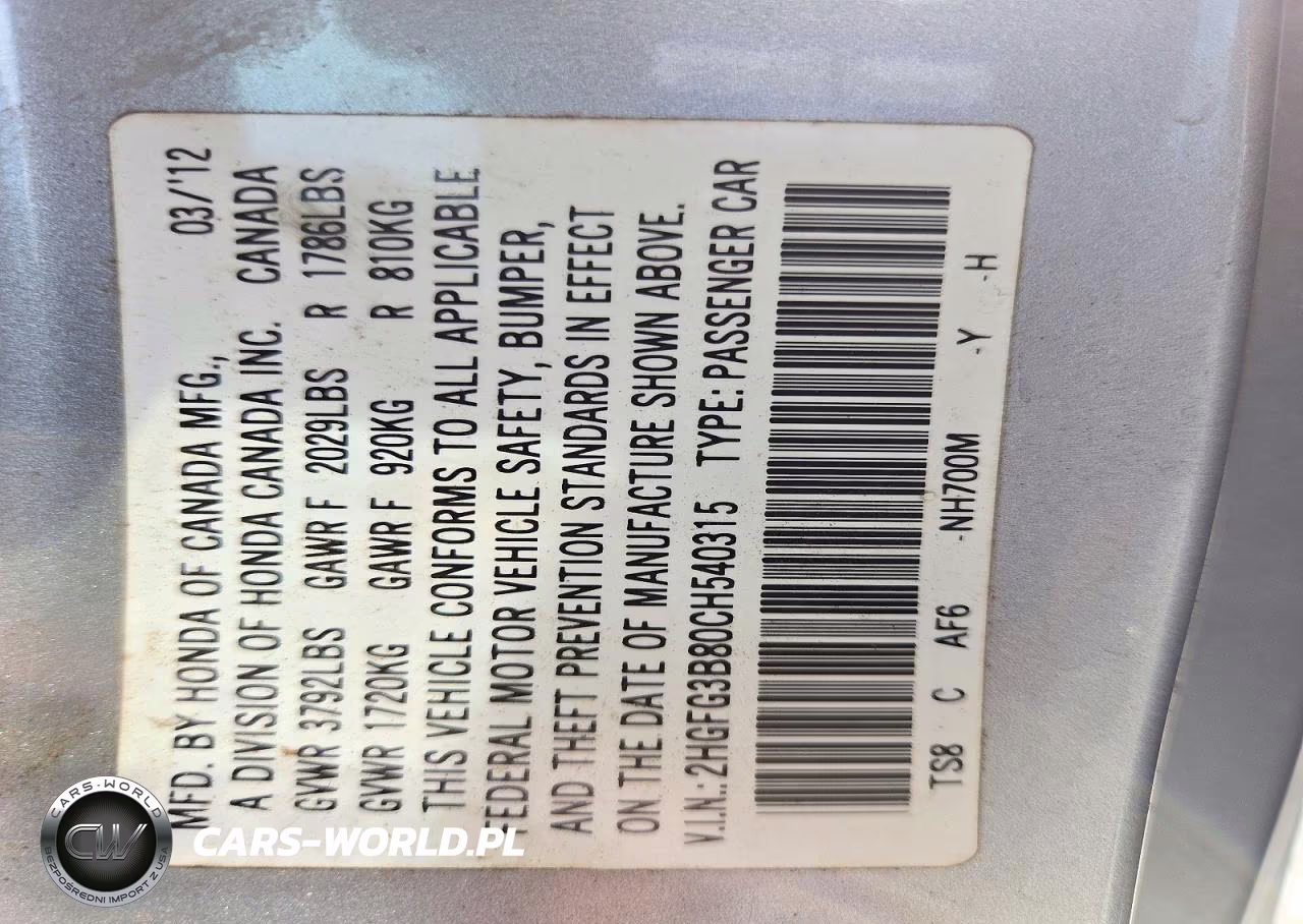 2012 Honda Civic Ex VIN:2HGFG3B80CH540315 - 12