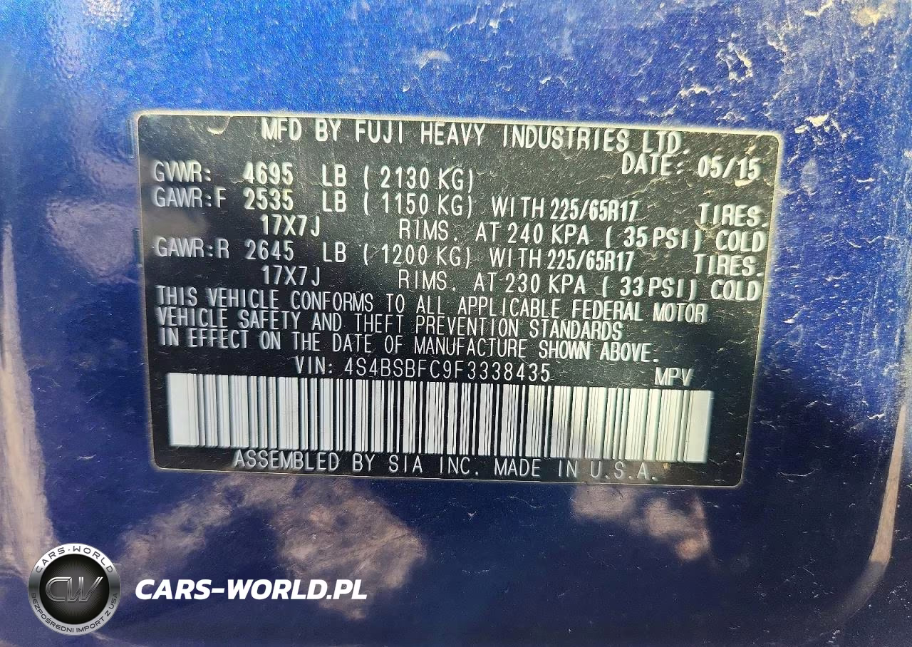 2015 Subaru Outback 2.5I Premium VIN:4S4BSBFC9F3338435 - 13