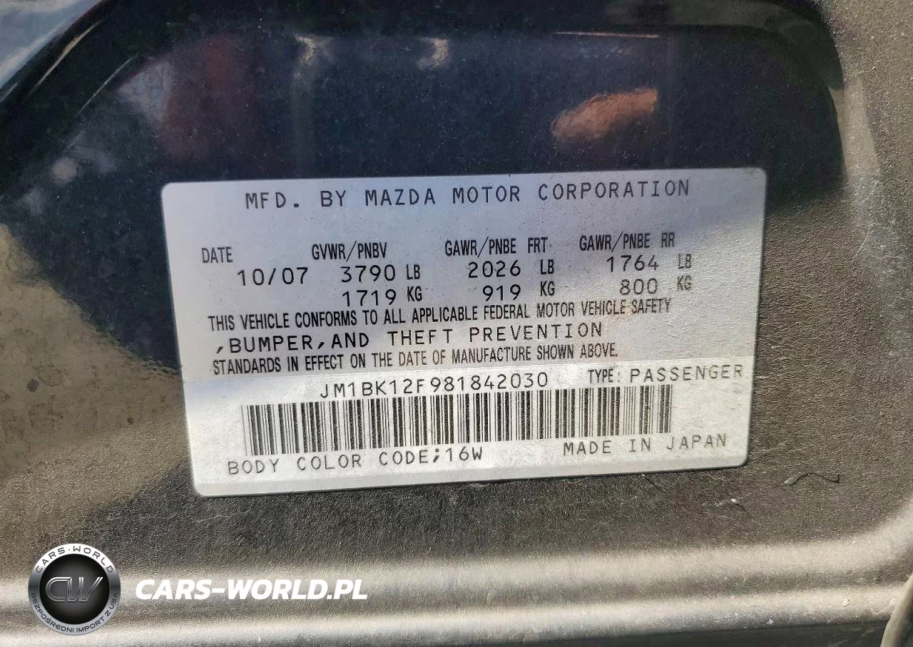 2008 Mazda 3 I VIN:JM1BK12F981842030 - 12